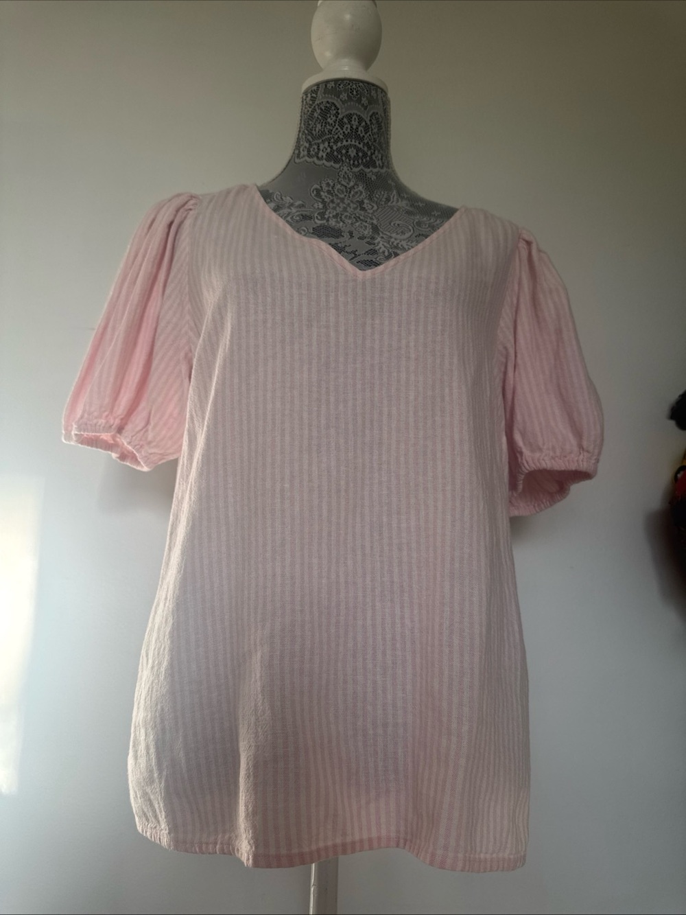 Women’s Pink V-Neck Puff Sleeve Top